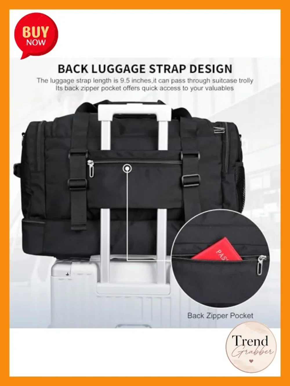 50L Nylon Travel Weekender Duffle Bag with Shoe Compartment, Wet-Dry Pocket,